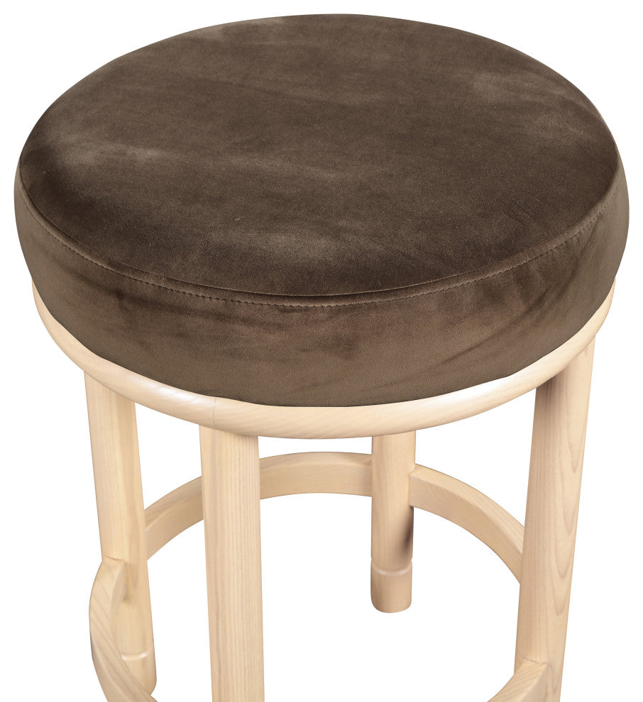 Monette Upholstered Bar and Counter Stool, Brown, Velvet, Natural Finish