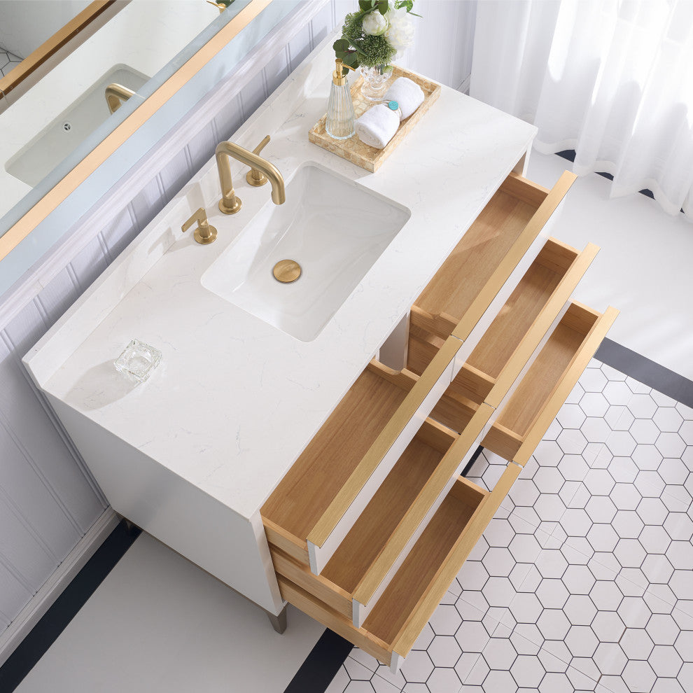 Nolan Freestanding Bathroom Vanity with Quartz Top, White, 48"