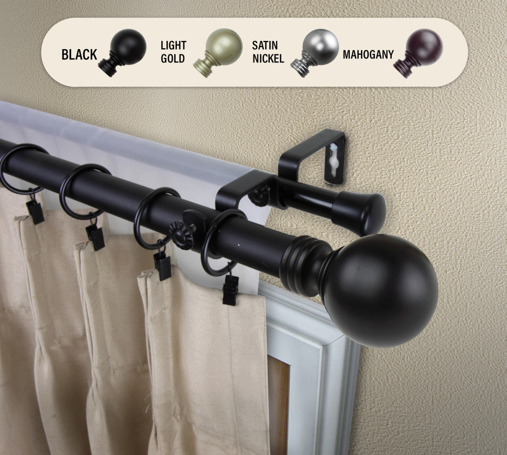 Globe Double Curtain Rod, Black, 120-170"