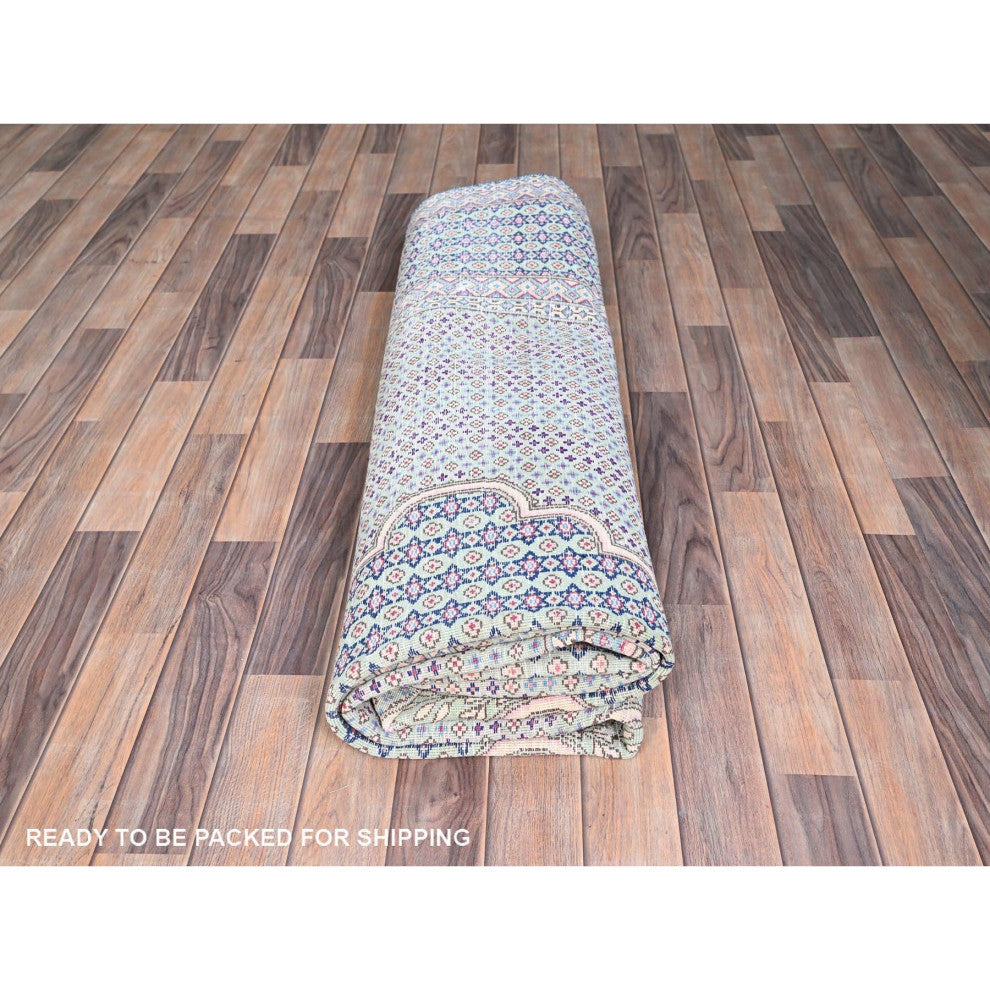 Arctic Blue, Vintage Persian Kerman, Pure Wool Hand Knotted Rug, 7'9"x10'1"