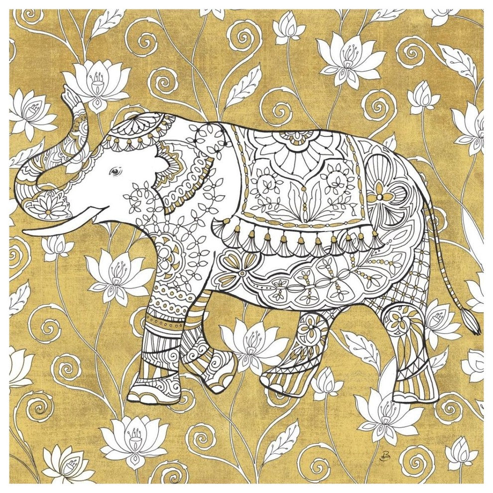 "Color my World Elephant II Gold" Paper Print by Daphne Brissonnet, 38"x38"