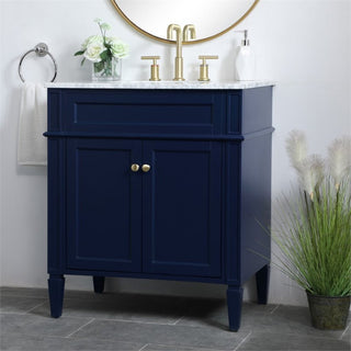 Elegant Decor Williams 30" Single Marble Top Bathroom Vanity in Blue