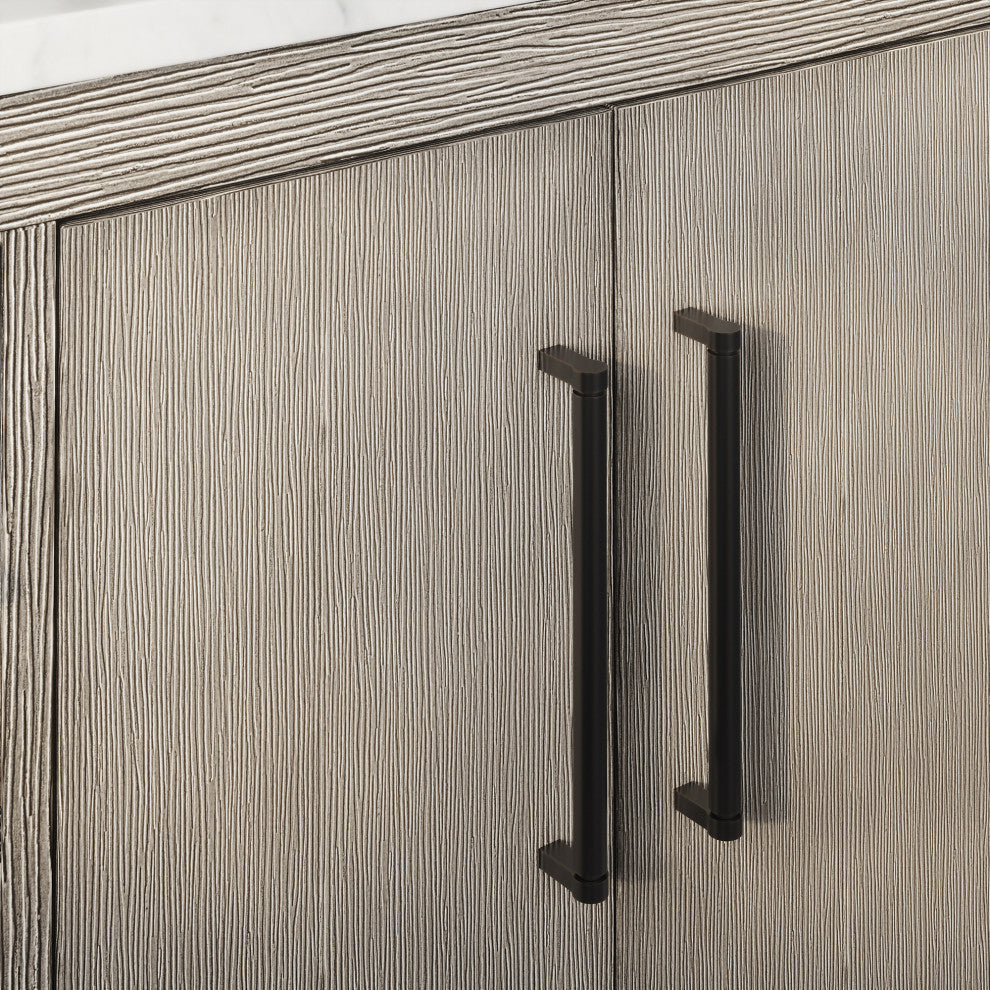 Hugo Carrara White Marble Countertop Bathroom Vanity in Grey Oak, Bronze Handle, 48", Vanity Only