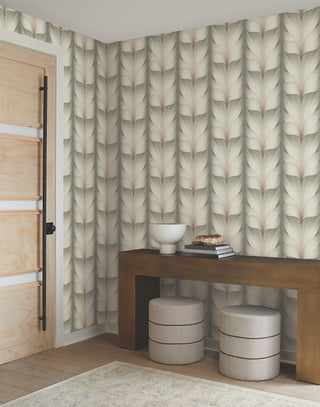 Taupe & Blush Lotus Light Stripe Wallpaper