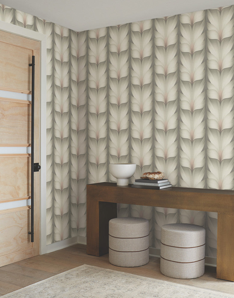 Taupe & Blush Lotus Light Stripe Wallpaper