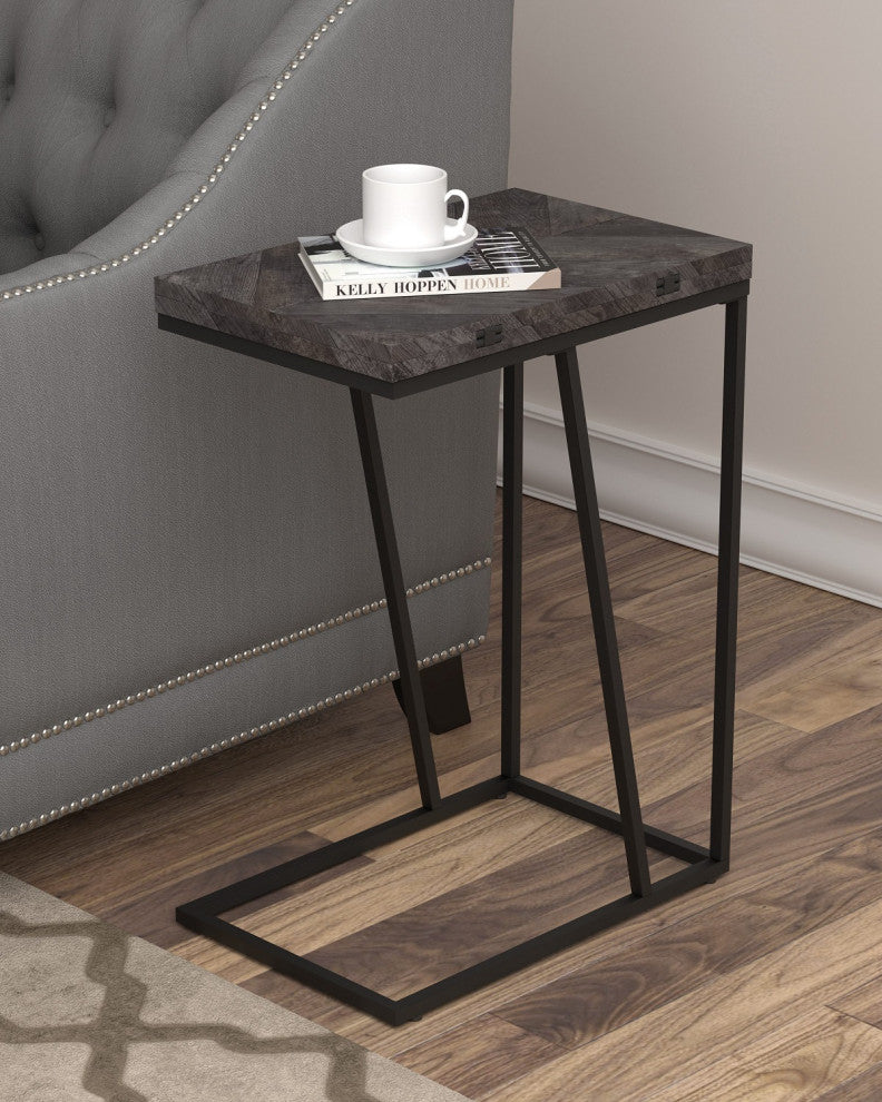 Expandable Rectangular Accent Table, Rustic Gray and Sandy Black