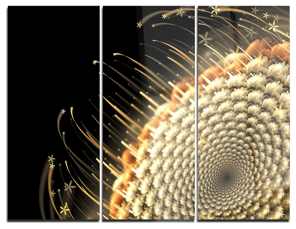 "Brown Fractal Flower Pattern" Digital Metal Wall Art, 3 Panels, 36"x28"