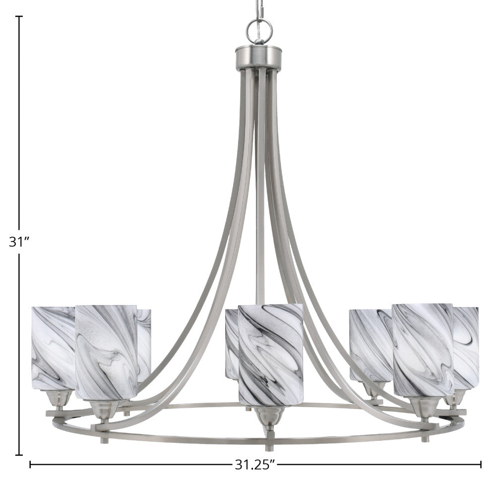 Paramount 8-Light Chandelier, Brushed Nickel, 4" Onyx Swirl Glass