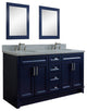 61" Double Sink Vanity, Blue Finish And Gray Granite And Oval Sink