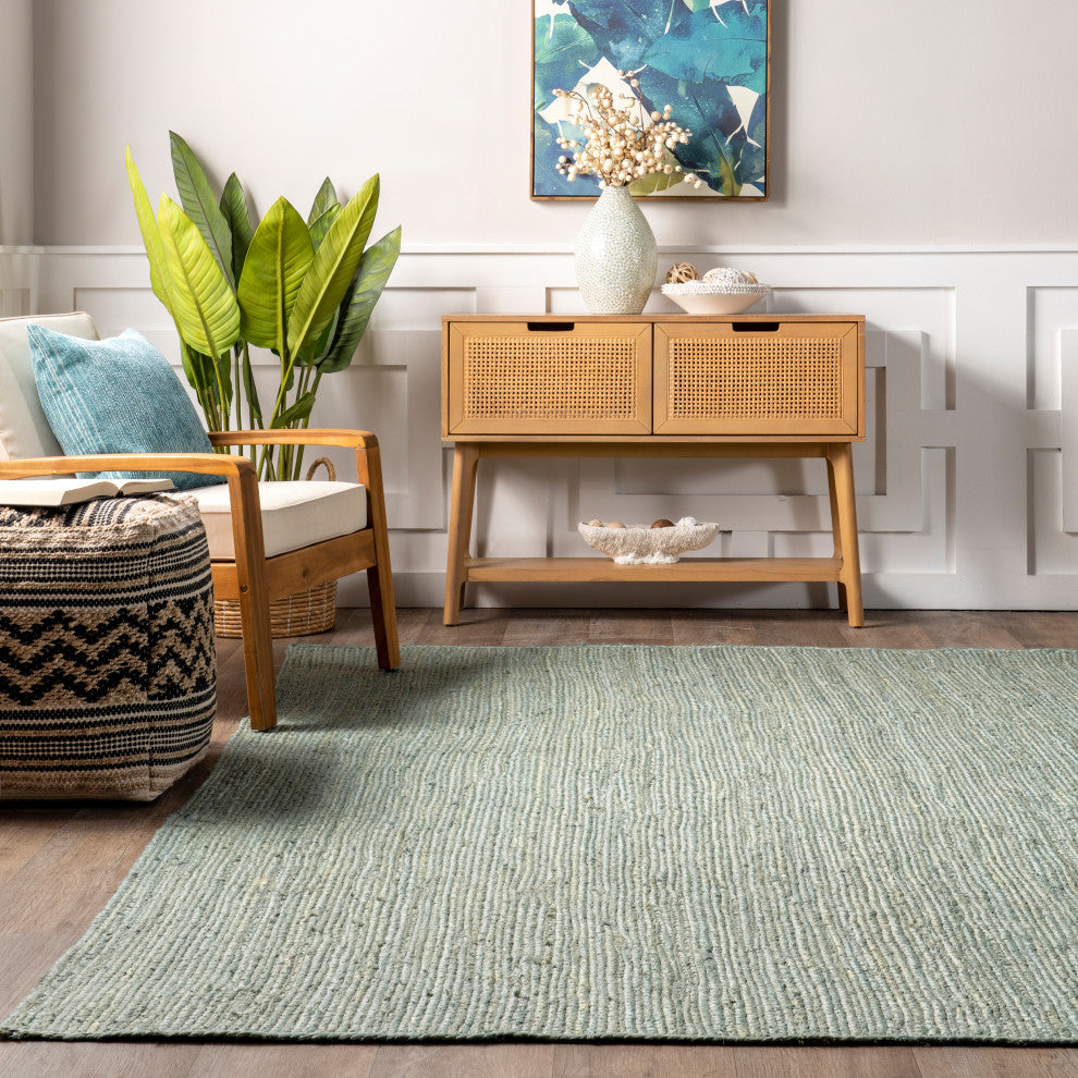 Nuloom Rigo Hand Woven Farmhouse Jute Rug, Green 6' x 9'