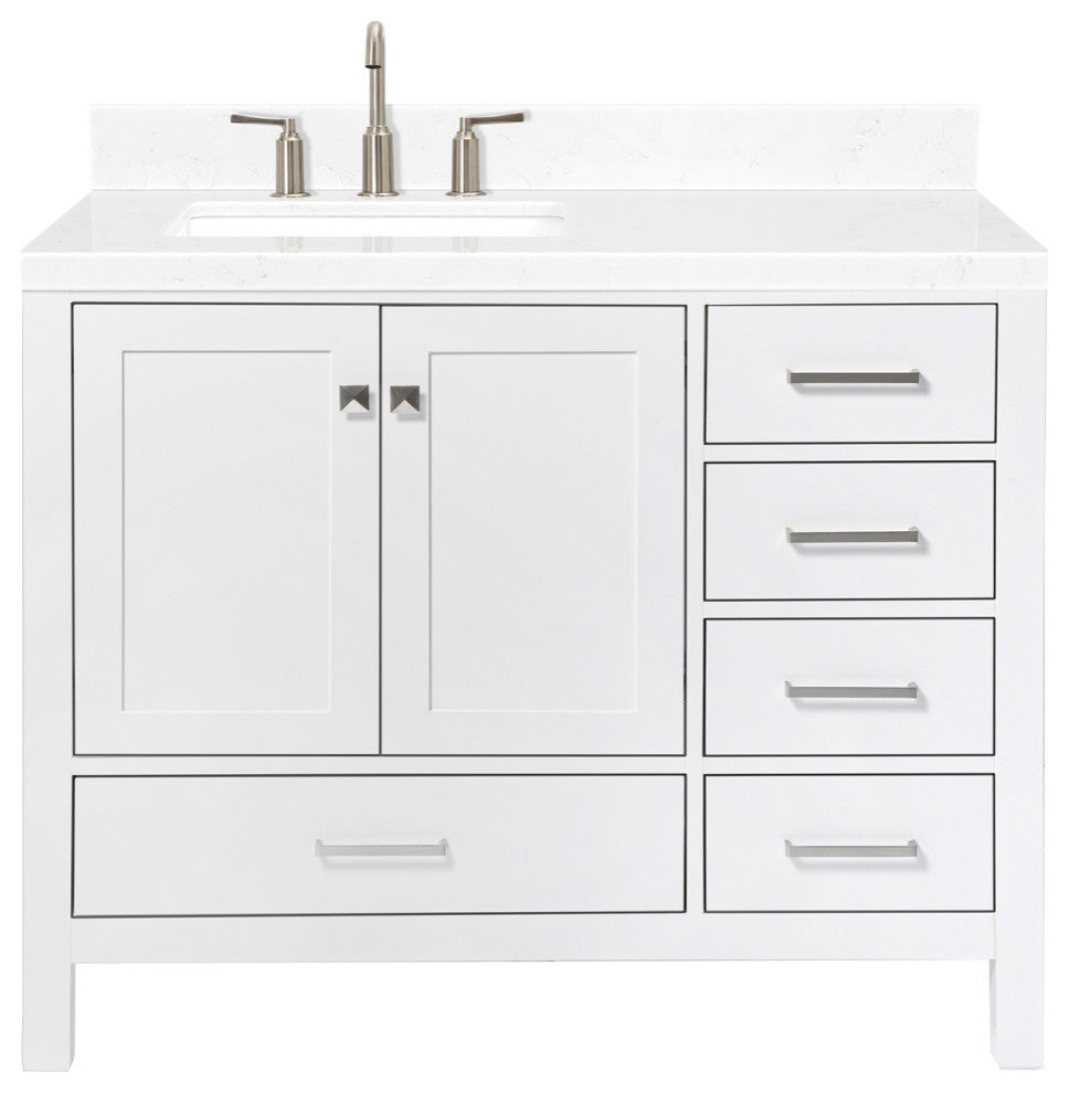 Ariel Cambridge 42" Left  Single Rectangle Sink Vanity, Carrara Quartz