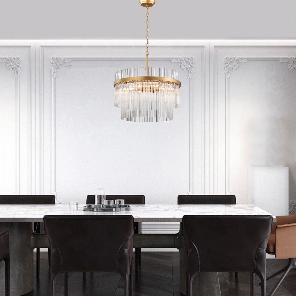 Cervine Glossy Bronze Two-Tier Crystal Glass Bar Round Chandelier