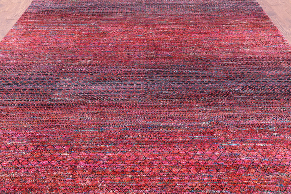 9' 3" X 11' 9" Savannah Grass Hand Knotted Wool & Silk Rug - Q15963