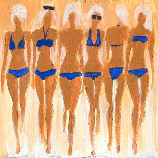"Tiny Blue Bikinis" Painting Print on Wrapped Canvas, 24"x24"
