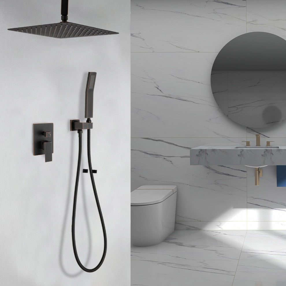 Ceiling Mounted Shower System Set With 10" Rain Shower Head, Oil-Rubbed Bronze