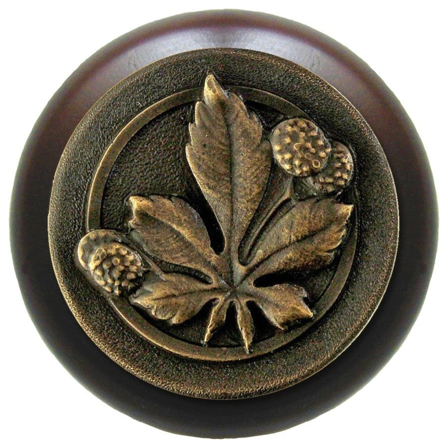 Horse Chestnut Wood Knob, Dark Brass