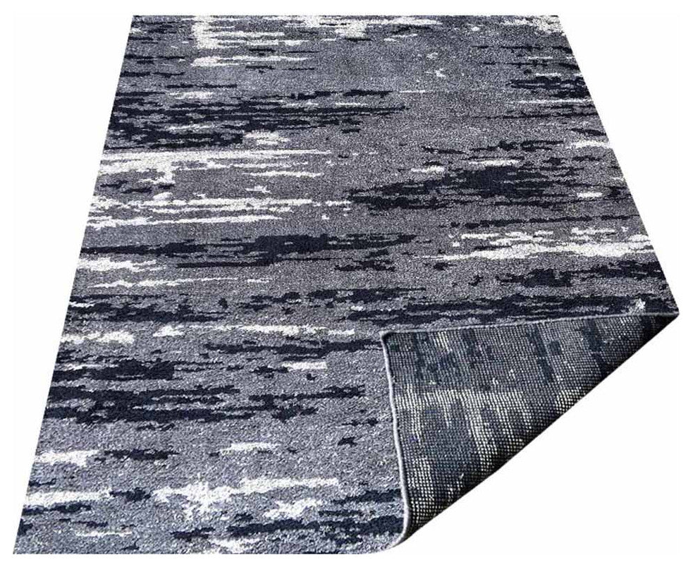 Hand Knotted Silk Area Rug Abstract Gray White