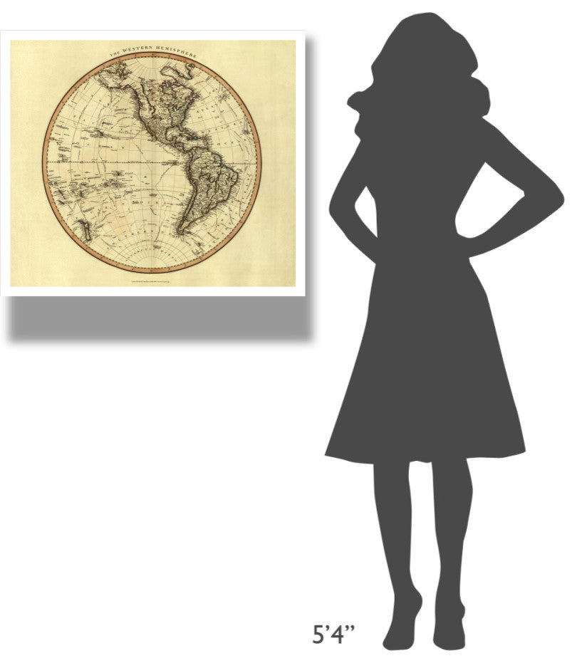 "Western Hemisphere, 1799" Digital Paper Print by John Cary, 32"x32"
