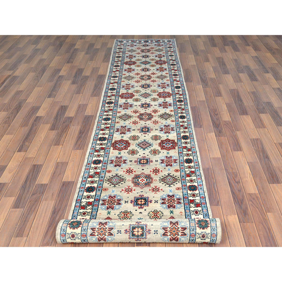 Hand Knotted Taupe Afghan Special Kazak Pure Wool XL Runner Rug 2'10" x 19'4"