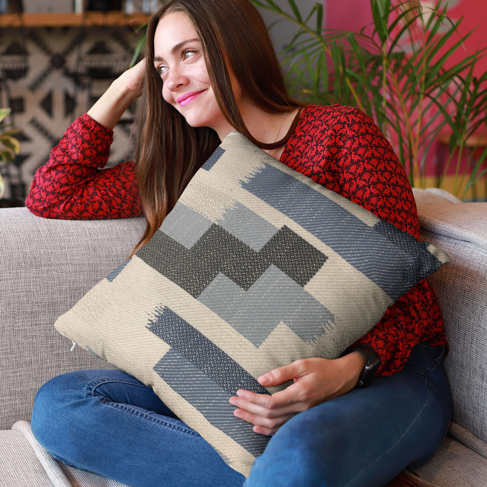 Plutus Blue Blocks Stripe Luxury Throw Pillow, 24"x24"