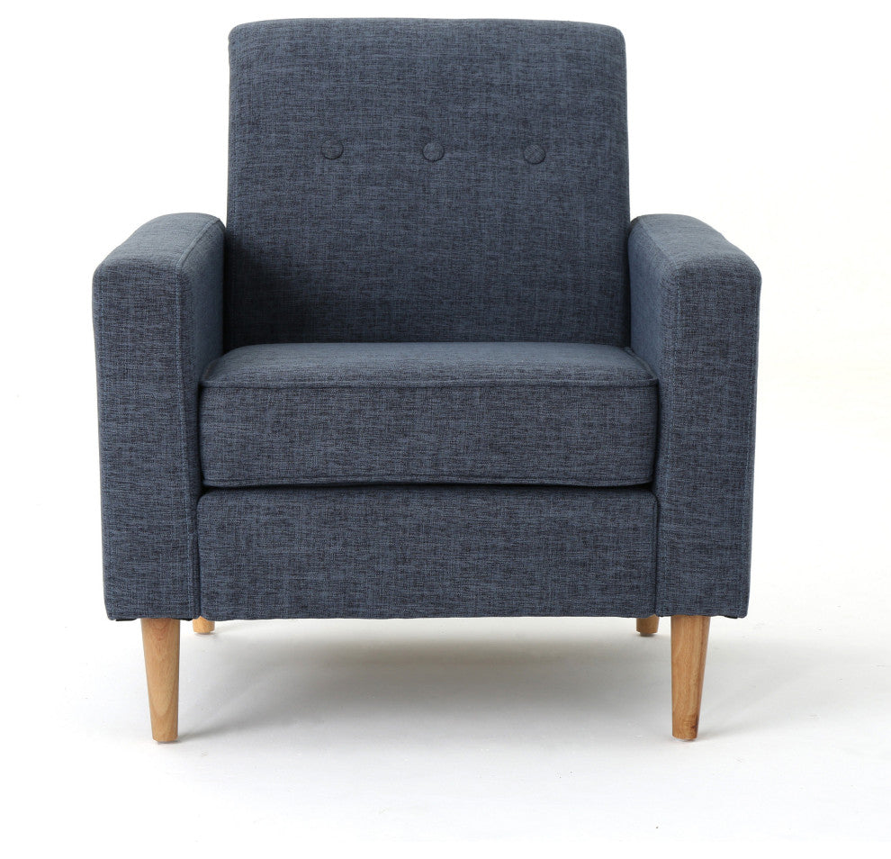 GDF Studio Stratford Mid Century Modern Fabric Sofa and Club Chairs Set, Dark Bl
