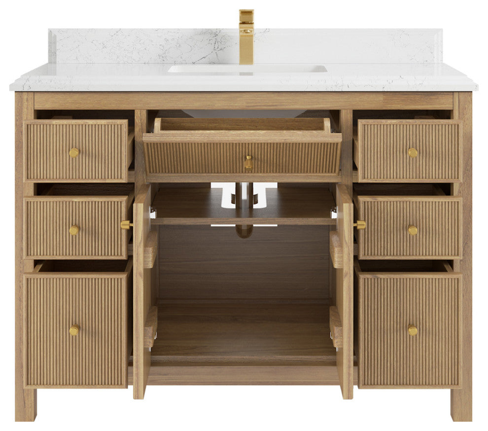Sonoma 48 Single Sink Bath Vanity in Light Natural Teak with 1.5" Empira Quartz