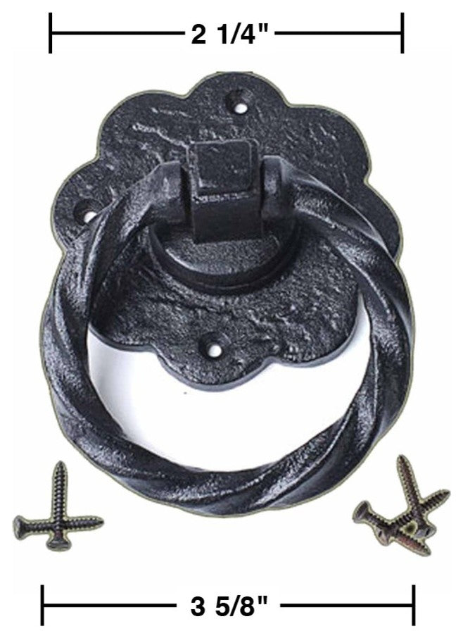 Ring Pull Cabinet or Drawer or Door Wrought Iron Black 5'' |