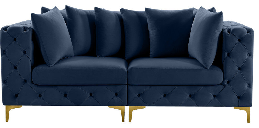 Tremblay Velvet Upholstered 2-Piece Modular Sofa, Navy
