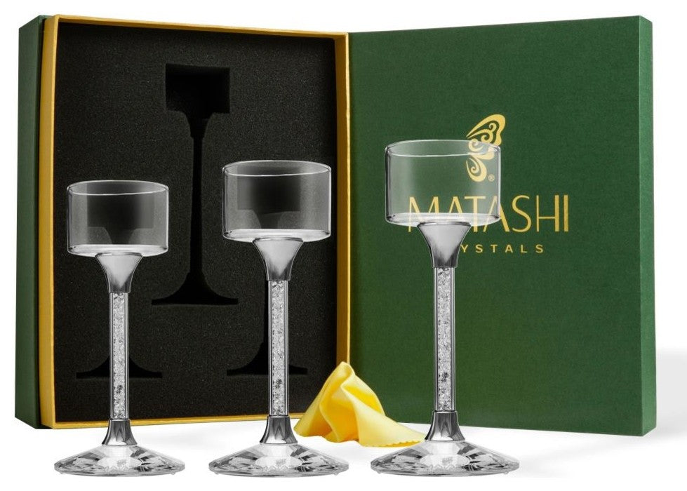 Elegant Crystal Tea Light Candlesticks With Crystal Filled Stems