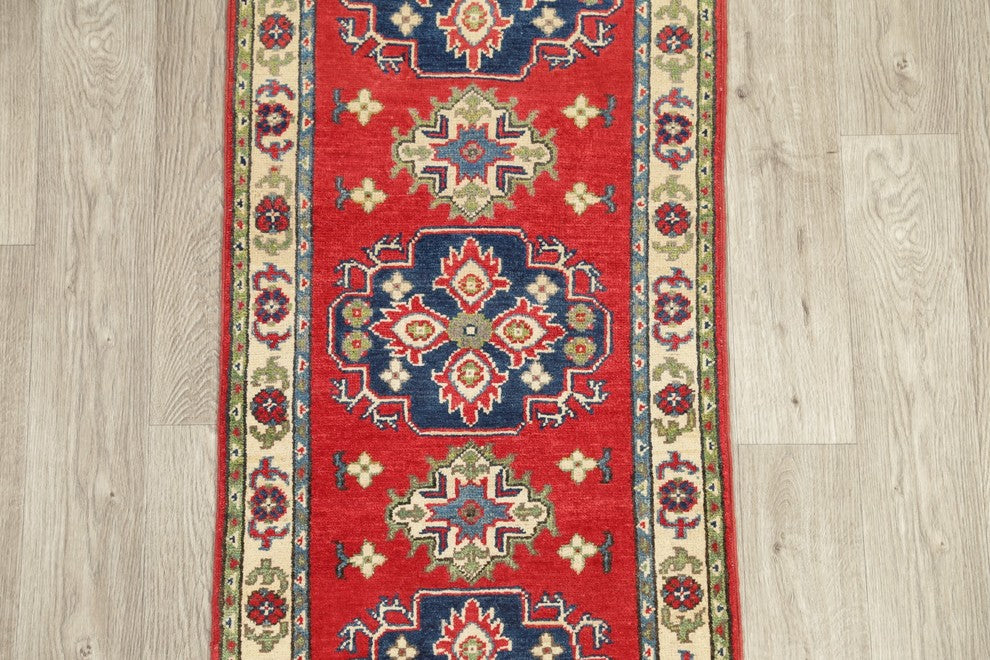 Kazak Pakistani Traditional Oriental Hand Made Wool Runner Rug, Red, 5'11"X2'1"