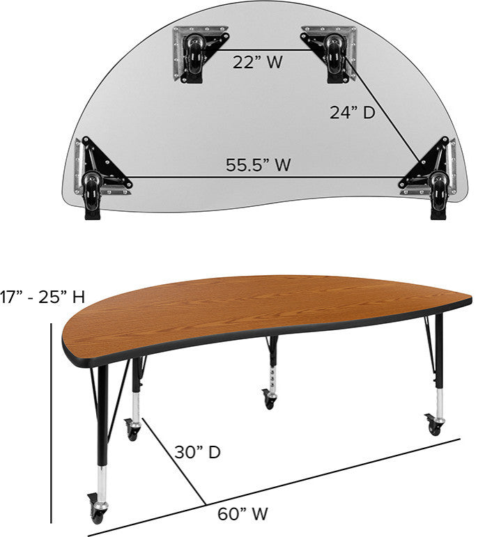 Mobile 60" Circle Wave Activity Table Set with 14" Student Stack Chairs, Oak