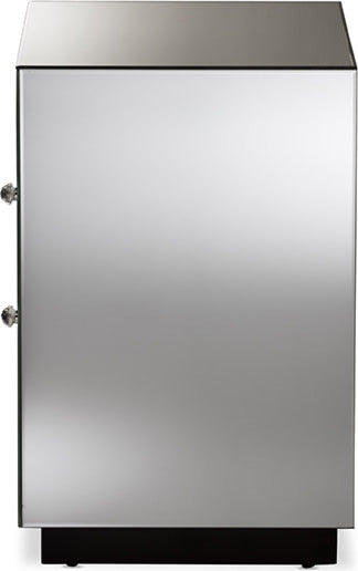 Cecilia HollyWood Regency Glamour Style Mirrored 2-Drawer Nightstand
