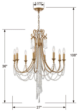 Arcadia 8 Light Chandelier in Antique Gold with Hand Cut Crystal