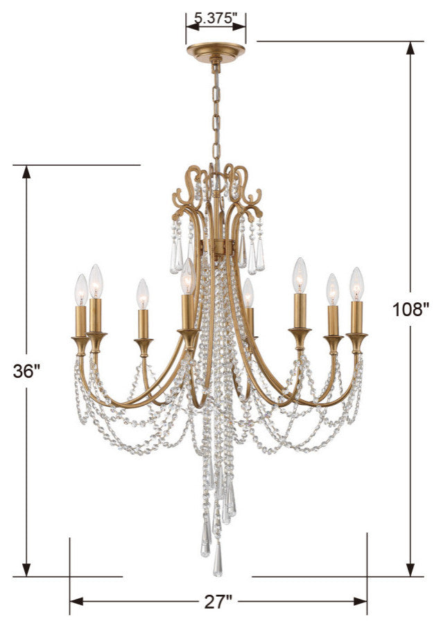 Arcadia 8 Light Chandelier in Antique Gold with Hand Cut Crystal