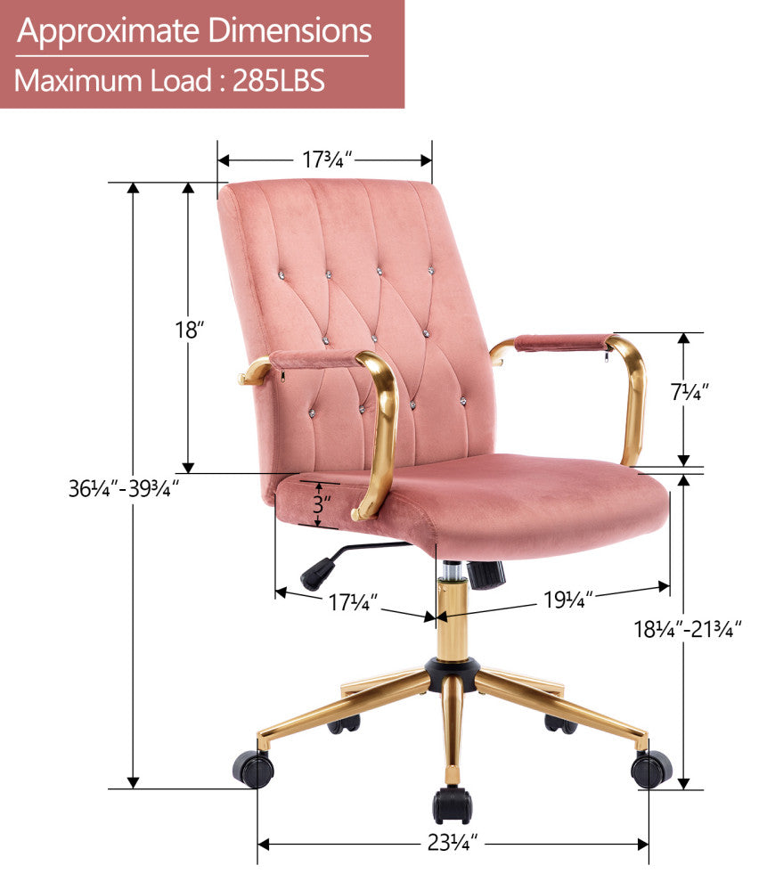 Rhinestone Tufted Armrest Task Chair, Pink