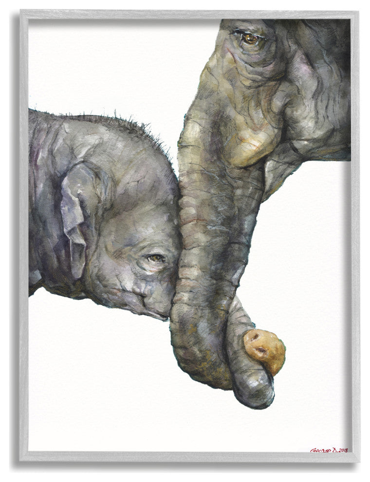 Cute Baby Elephant Family Animal Watercolor Painting, 11 x 14