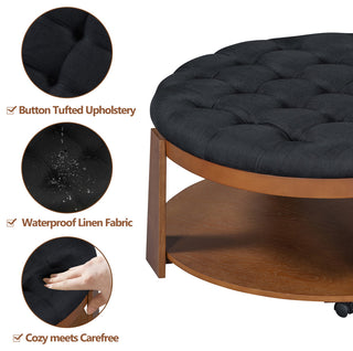 Gewnee Modern Large Round Ottoman Coffee Table, Black