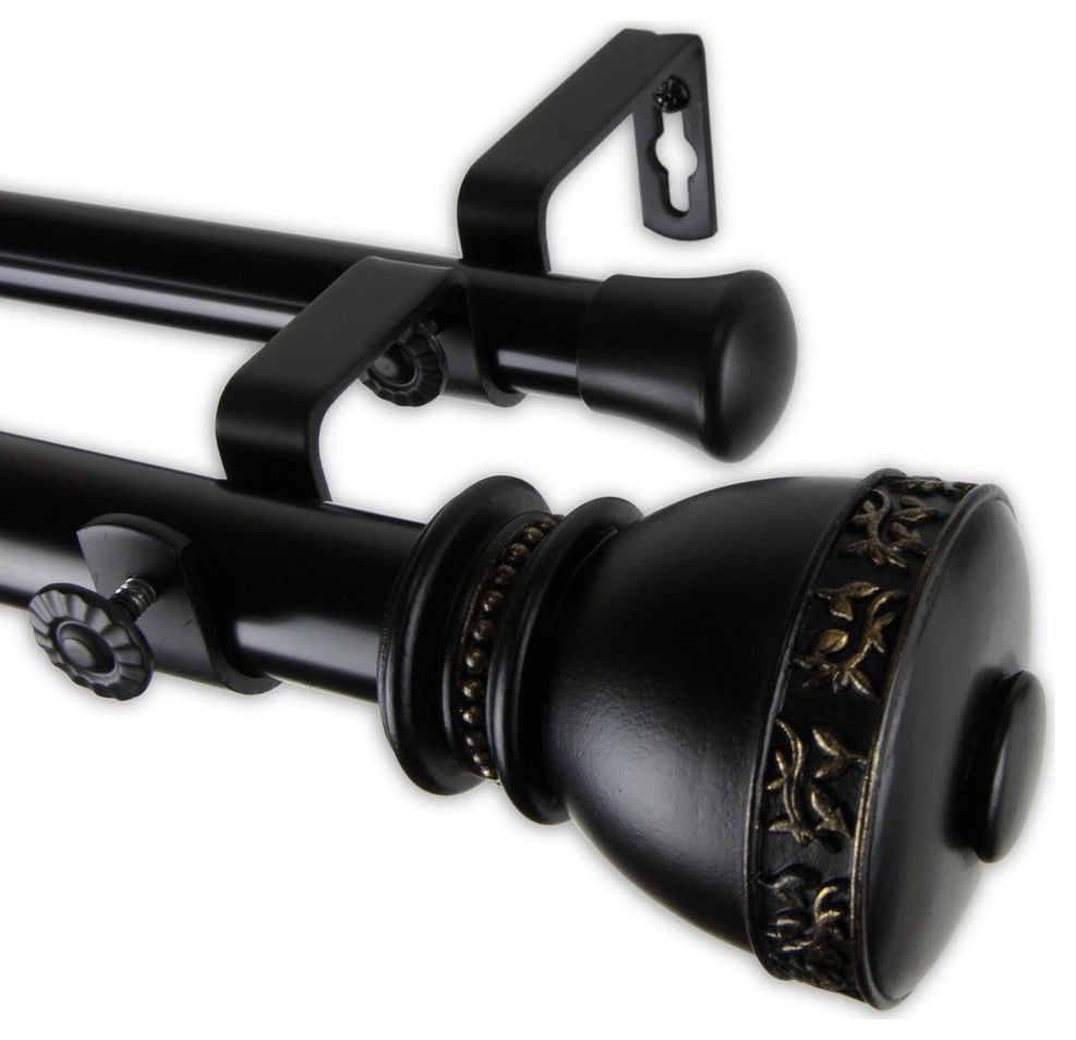 Kettle 1" Double Curtain Rod, Black, 28"-48"