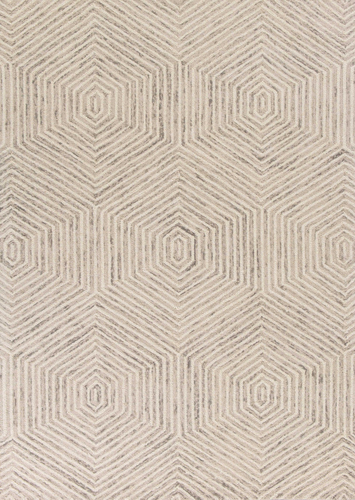 5' X 7' Ivory Geometric Hexagon Wool Indoor Area Rug