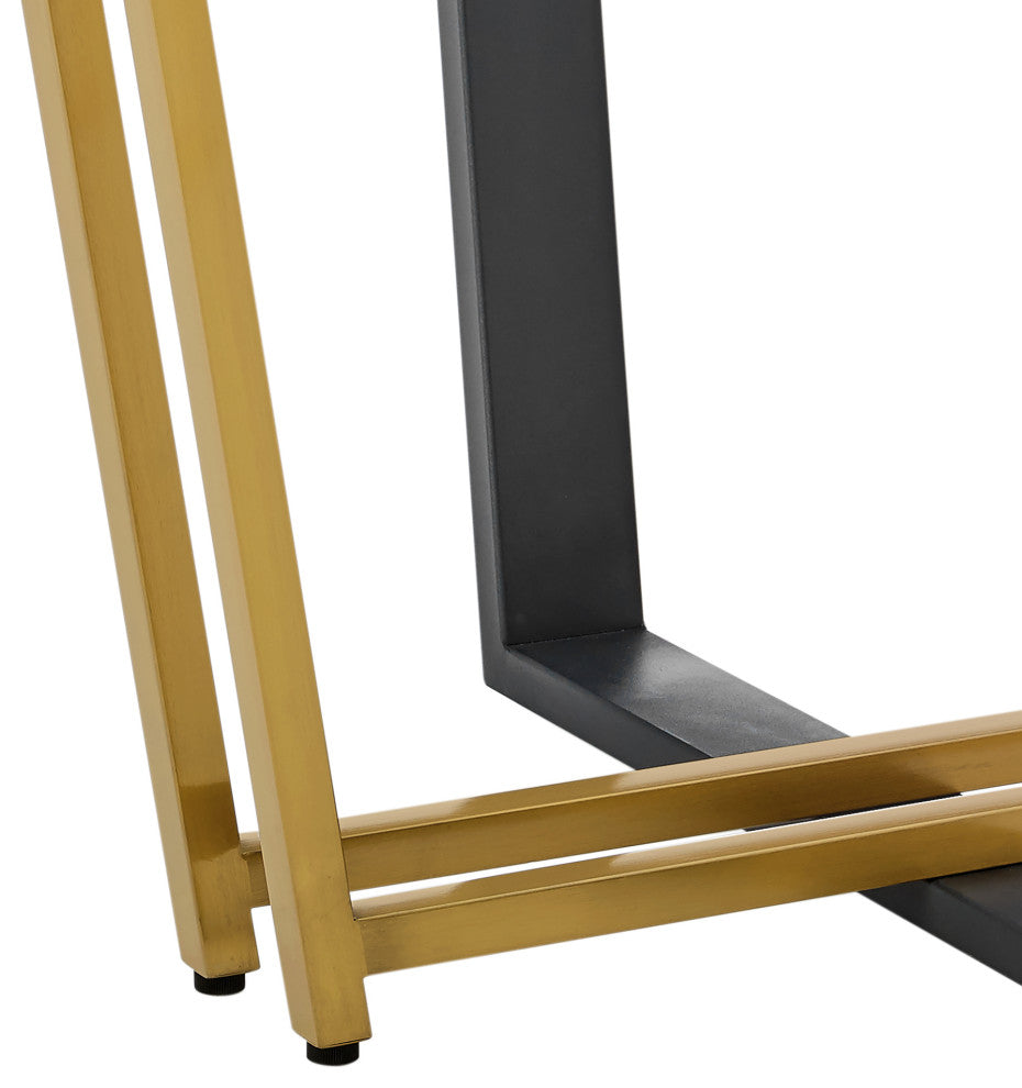 Devi 48" Round Glass Tabletop Dining Table With Gold and Black Base