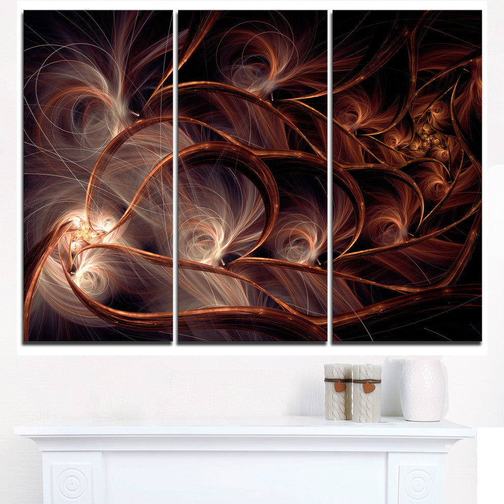 "Glittering Brown Fractal Flower on Black" Metal Wall Art, 3 Panels, 36"x28"