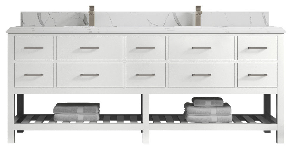 Parker 84 Double Sink Bath Vanity in White 1.5" Calacatta Laza