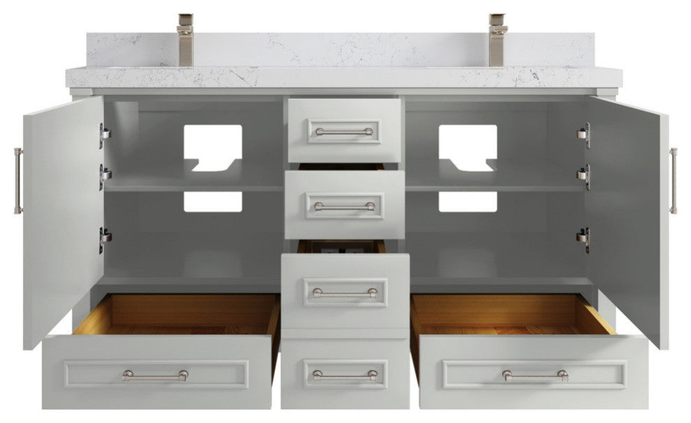 Aberdeen 60 Double Bathroom Vanity in Coventry Gray 2" Empira Quartz