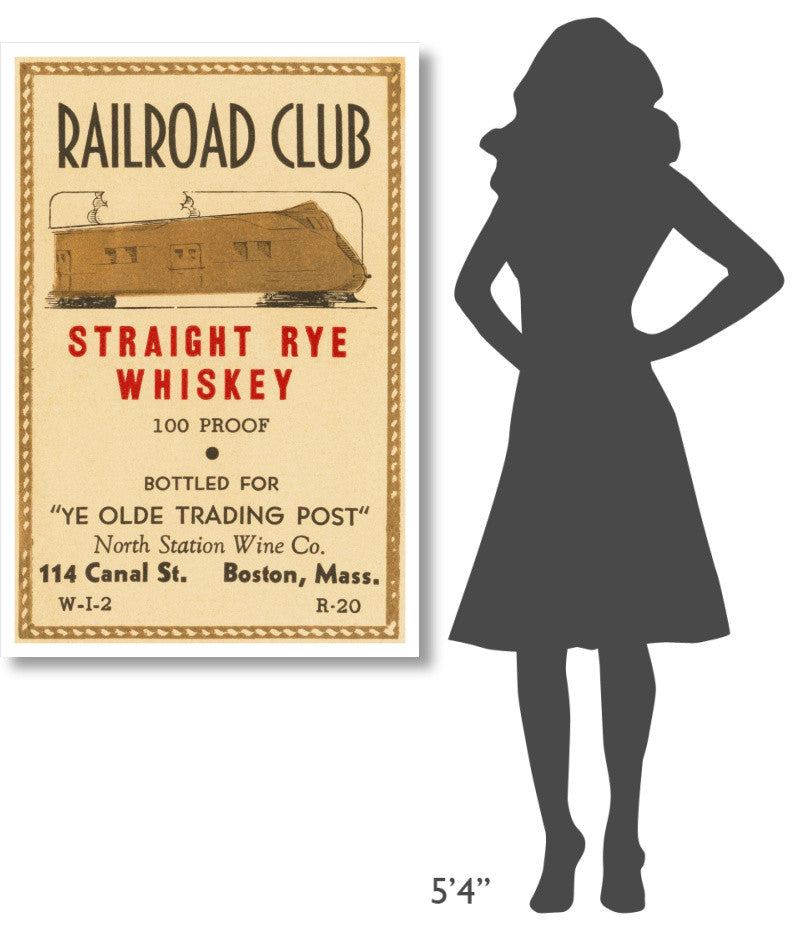 "Railroad Club Straight Rye Whiskey" Print by Vintage Booze Labels, 31"x46"