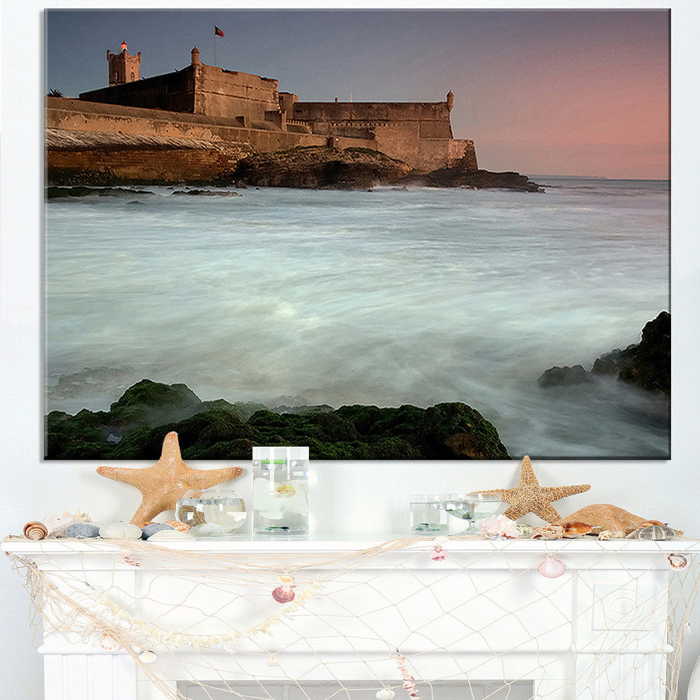 "White Seascape At Old Fort Lisbon" Contemporary Seascape Art Canvas, 40"x30"