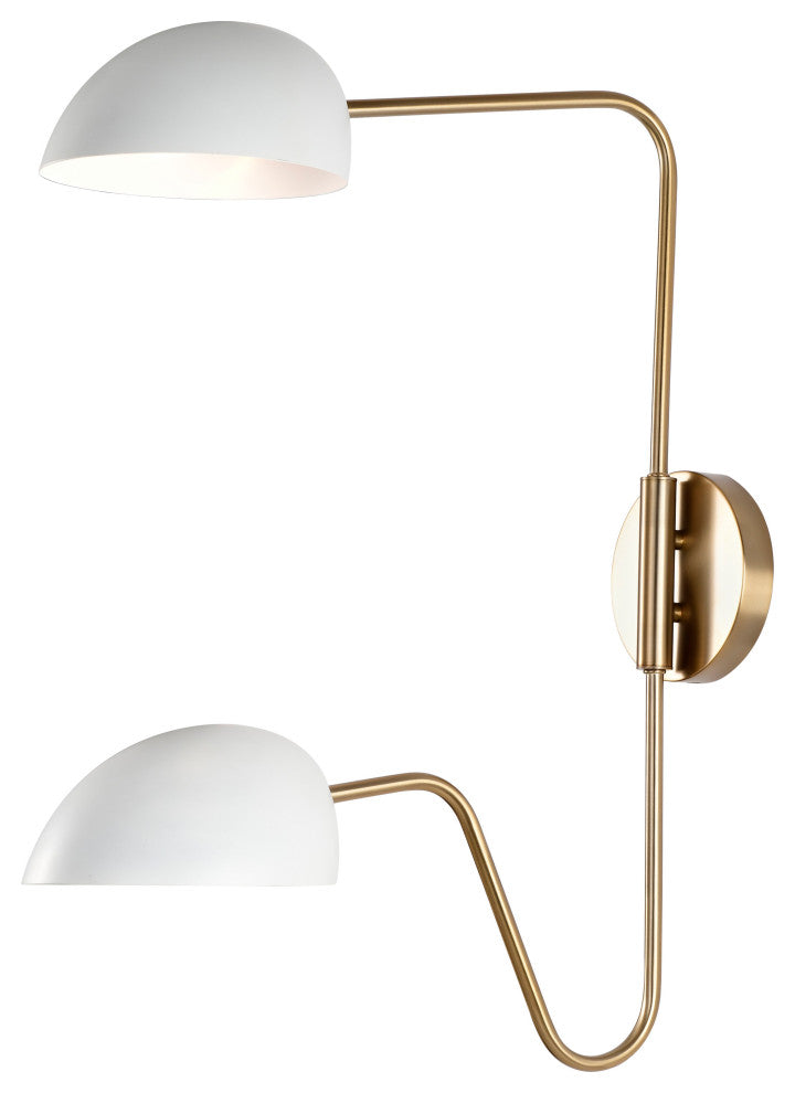 Trilby 2-Light Wall Sconce, Matte White With Burnished Brass