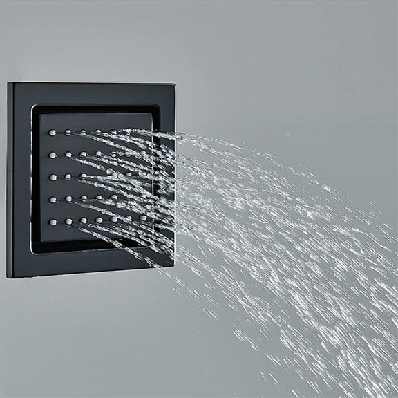 Venosa 20"x40" Matte Black Rainfall Shower System, 3 Jetted Body Spray, LED