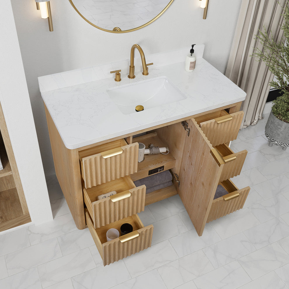 Vinnova Cadiz Bath Vanity, Composite Stone Top, Washed Ash Grey, 48", No Mirror