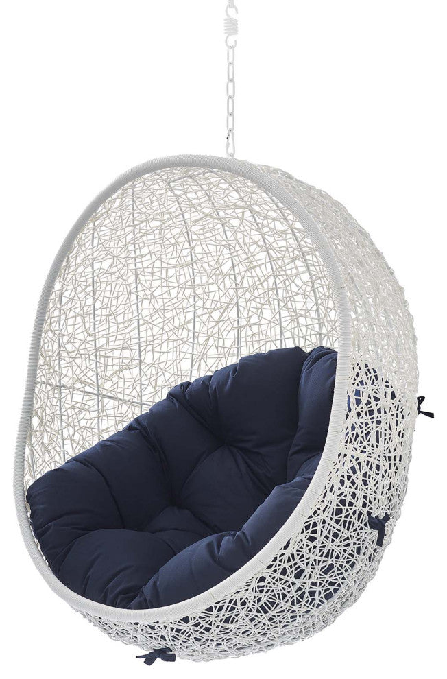Swing Lounge Chair, Sunbrella, White Blue Navy, Modern, Outdoor Patio Bistro