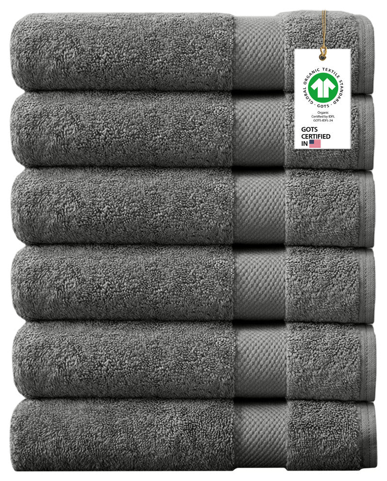 Organic 100% Cotton 650 GSM Feather Touch Quick Dry Bath Towel, Sharkskin Grey, Pack of 6
